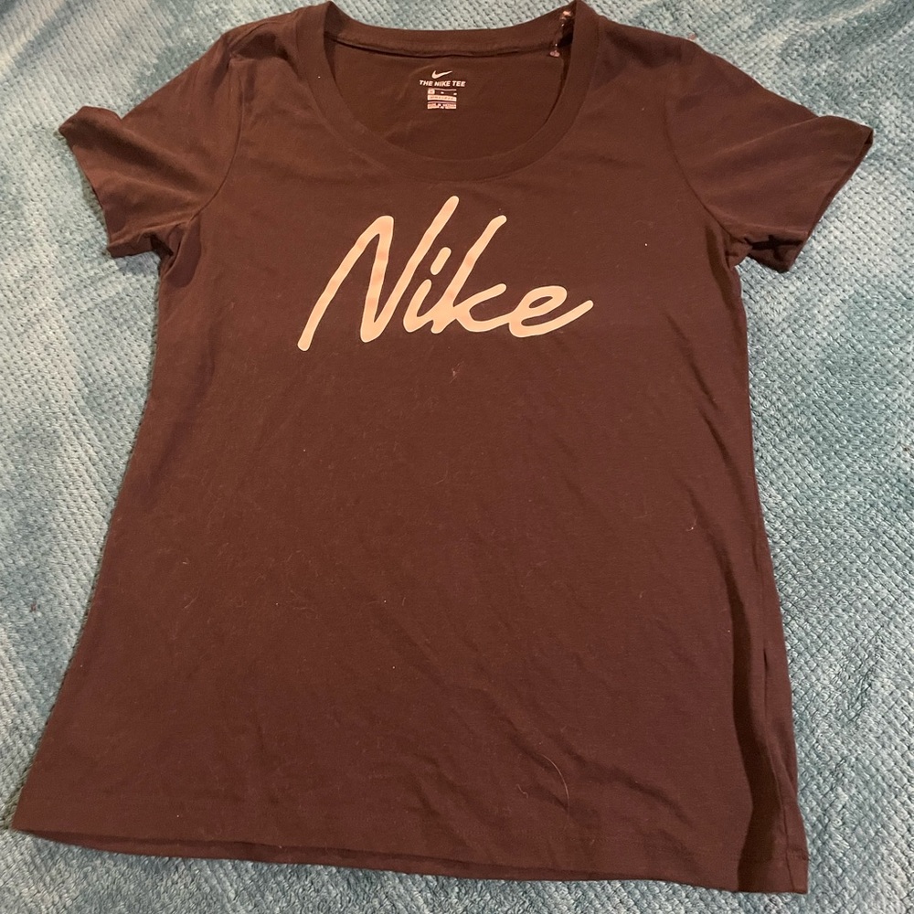 black nike cursive tee shirt